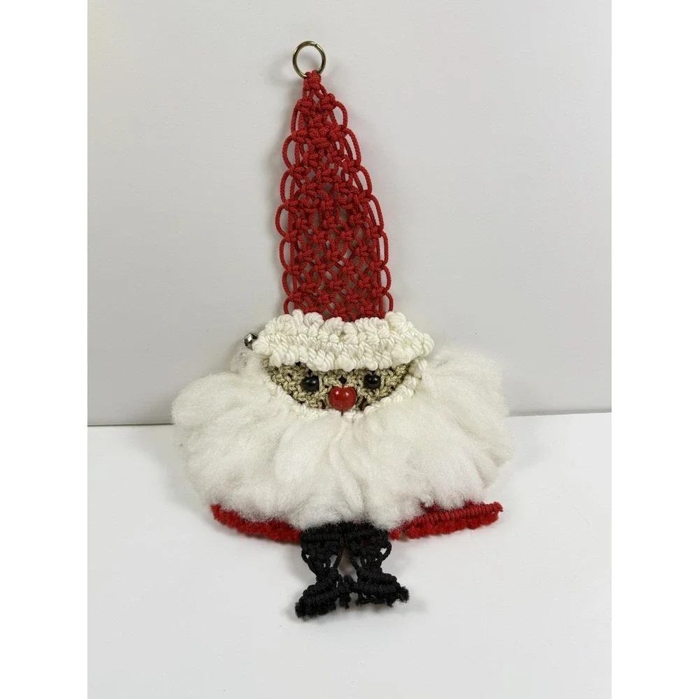 VTG Santa Claus Christmas Decoration 1970s‎ Macrame Wall Hanging 20 